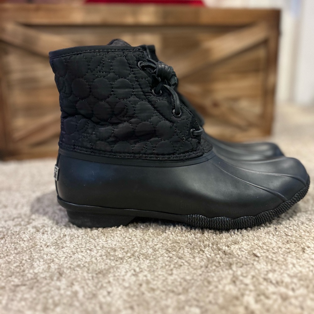 Sperry Saltwater Circle Nylon Black Duck Boots size 9.5